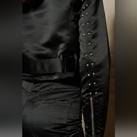 Blue b. 2 Pc Satin Fringe Detail Jacket/ Flare Leg Pant Set Black S-M-L Availabl - Picture 5 of 5